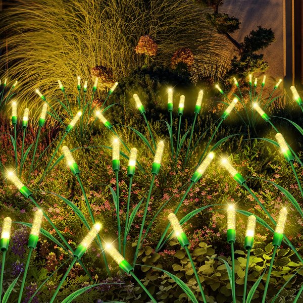 Haoteey 3-Pack Solar Garden Lights, Reed Solar Swaying Lights Outdoor, Sway by Wind 18LED Solar Light for Yard, Pathway, Outside, Patio, Garden Decor, Warm White