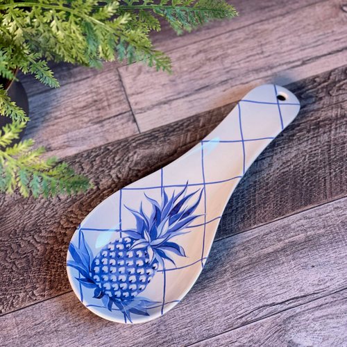 Bamboo Table Blue Pineapple Spoon Rest, Made of Eco-Friendly Bamboo Composite