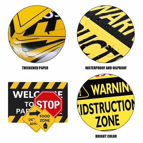 13 pcs construction Birthday Party supplies, construction party decorations for boys kid birthday party Baby Shower，11.8 inch construction theme party wall decor signs with Yellow Caution Tape