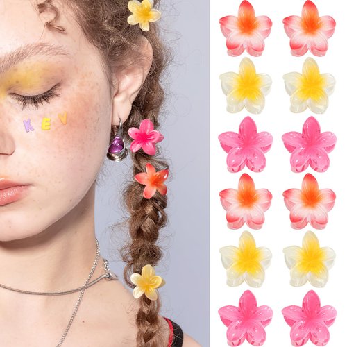 GQLV Small Flower Hair Claw Clips,12PCS 1.18" Cute Hair Clips for Women/Girls,Mini Hair Claw Clips for Thick/Thin Hair,Hawaiian Hair Decorations Birthday Gifts for Women (A-mulicolored)