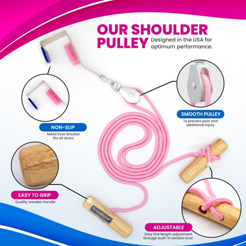 RangeMaster Econo Ranger Shoulder Pulley │ Physical Therapy Exercises │ Aids in Recovery and Rehabilitation │ Increases Mobility │ Wooden Handles for Comfort │ Metal Bracket Door Attachment (Pink)