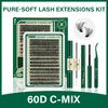 KEYYOU DIY Lash Extension Kit 300pcs Soft Lash Clusters 60D C Curl Easy to Apply with Lash Bond and Seal Lash Applicator Lash Remover Eyelash Extension Kit at Home(RMkit-60D-C-9-18mix)