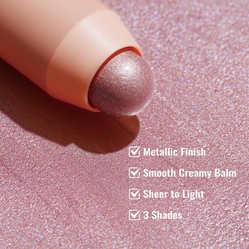 Oulac Face Highlighter Stick, Multi-use Cream Highlighter Makeup Stick, No Caking or Dragging, Metallic Finish, Vegan & Cruelty-Free, H3 Rosé
