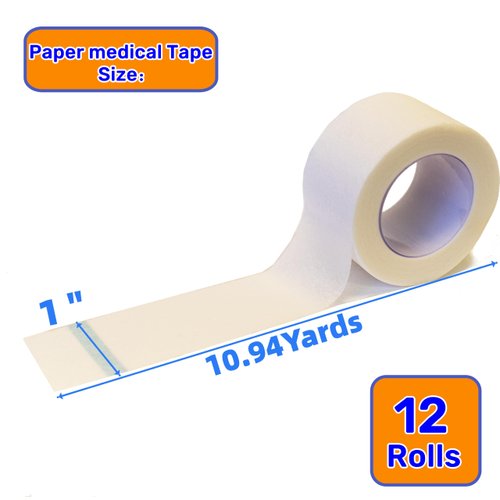 NBLEISHI Hypoallergenic Soft Paper Medical Tape Rolls, 1”X10.94Yards, Self Adhesive Surgical Tape, Breathable and Medical Grade, Perfect for Sensitive Skin Wound Care, 12Rolls Individually Pack