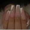 Enppode French Tip Press on Nails Long Stick on Nails White Nails with Rhinestones Glossy Coffin Fake Nails