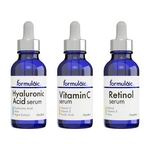 Formulaic™ Set of 3 Face Serums - Vitamin C, Retinol & Hyaluronic Acid Serums, 3 Fl Oz - Elevate Your Skincare