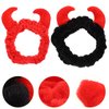 LALAFINA 2Pcs Facial Spa Headbands, Plush Devil Hair Band Face Wash Headband Soft Elastic Makeup Hairbands for Shower Face Washing (Black, Red)