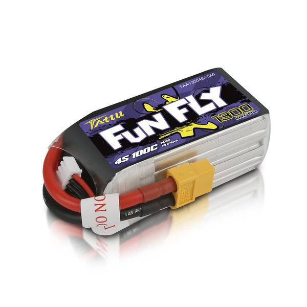 Tattu 4S 1300mAh 100C 14.8V LiPo Battery Pack with XT60 Plug for RC Heli Airplane Drone FPV Racing