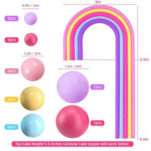 28PCS Rainbow Cake Toppers Colorful Balls Cake Decorations for Wedding Baby Shower Girls Boys Birthday Party Supplies