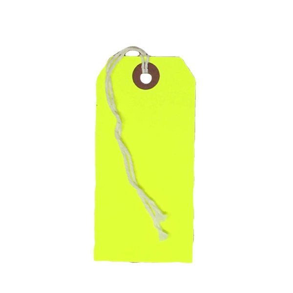K-Kraft Gift Tags with String Options (#4 = 4.25 x 2.125 inches, PRE-Strung NEON Yellow)