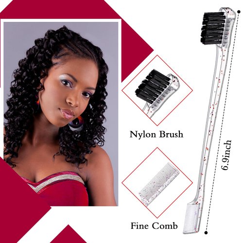Geiserailie 3 Pcs Slick Back Hair Brush Set Bristle Hair Brush Edge Control Brush Teasing Comb for Women Baby Kids' Black Hair (Clear Red)