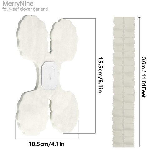 MerryNine Party Streamers 6pcs, 11.81 Feet/3.6 M Each Reusable Four-Leaf Clover Paper Flower Garland for Party, Wedding Decoration (Pure White)