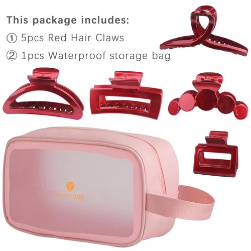 Shiny Red Hair Claw Clips Solid Color Light Strong Hold Nonslip Glossy Claw Thick Thin Curly Hair Holiday Christmas Wedding Party Banquet 90's Vintage Jaw with Washing Bag