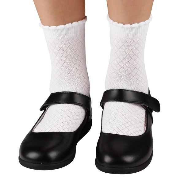 COTTON DAY Girls White Dressy Textured Short Socks Scallop Top Argyle Design 6-8 Years Size M (8)