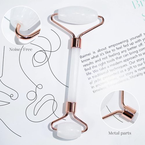 BAIMEI Jade Roller & Gua Sha, Face Roller, Facial Beauty Roller Skin Care Tools, Self Care Gift for Men Women, Massager for Face, Eyes, Neck, Relieve Fine Lines and Wrinkles - White