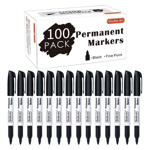 Shuttle Art Permanent Markers, 100 Pack Black Permanent Marker set,Fine Point, Works on Plastic,Wood,Stone,Metal and Glass for Doodling, Marking