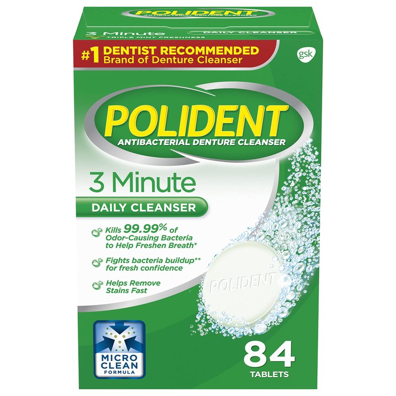 Polident 3 Minute Triple Mint Antibacterial Denture Cleanser Effervescent Tablets, 84 count(pack ...
