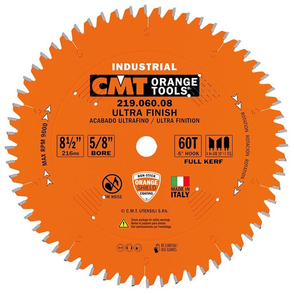 CMT 219.060.08 Industrial Sliding Compound Miter & Radial Saw Blade, 8-1/2-Inch x 60 Teeth 4/30° ATB+1TCG Grind with 5/8-Inch Bore, PTFE Coating