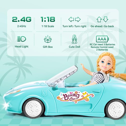 HapKid Blue Remote Control Car for Girls, 1:18 Scale RC Cars with LED Light, 2.4 GHZ Pink Truck Toy for Toddlers Kids, Birthday R/C Toys for Boys Girls Aged 4-7 (Batteries Not Included)