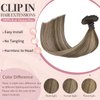 HUAYI Ombre Clip in Hair Extensions Real Human Hair，Medium Brown Ombre to Caramel Blonde Balayage 120g 16 inch Highlights 100% Human Hair Full Head Silky Natural Straight Woman Beauty Clip ins #4/27/4