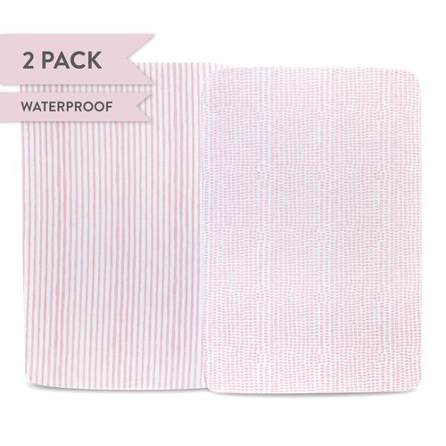 Ely's & Co. Patent Pending Waterproof Pack N Play/Mini Portable Crib Sheet with Mattress Pad Cover Protection I Mauve Pink Stripes and Splash by Ely's & Co.