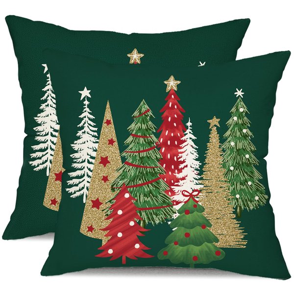 DFXSZ Christmas Pillow Covers 18x18 Inch Set of 2 Christmas Tree Decorative Green Throw Pillows Winter Christmas Decor for Home Couch 50
