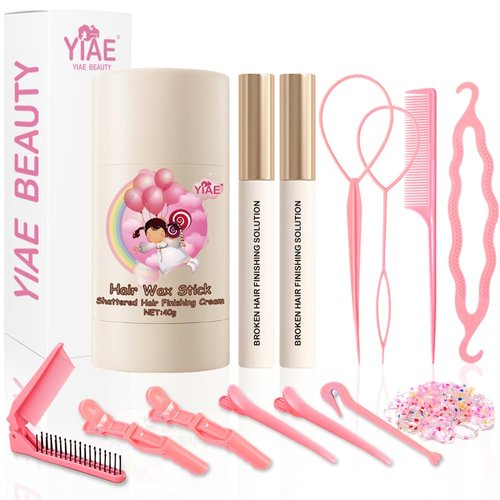 YIAE Hair Wax Stick Kit - Hair Finishing and Braiding Set with Non-Greasy Pomade for Flyaways, Frizz, and Edges, Includes Wax Stick and 2 x 15ml Sticks for Women and Girls