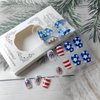 BMKKOT Patriotic Press on Nails Short Fake Nails Independence Day Stars Artificial Glue on Nails Red White Stripes Square False Nails Glitter Fireworks Acrylic Nails for Women 4th of July Manicure