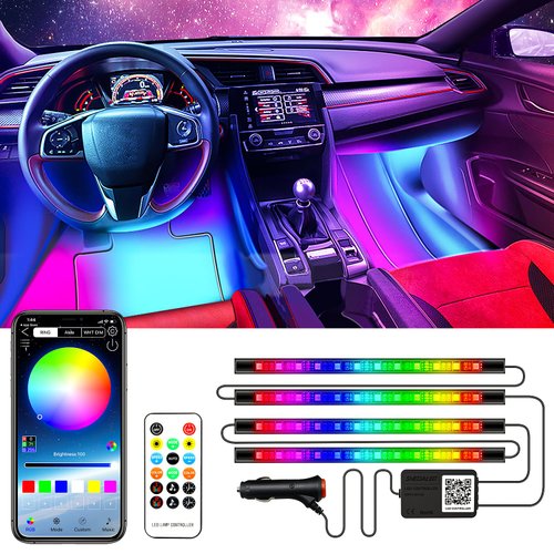 Interior Car Lights, Car LED Strip Lights with App & Remote Control, Multicolor Car Lights with DIY Mode and Music Sync Mode, 2 Lines Design LED Lights Decoration for Cars with Car Charger, DC 12V