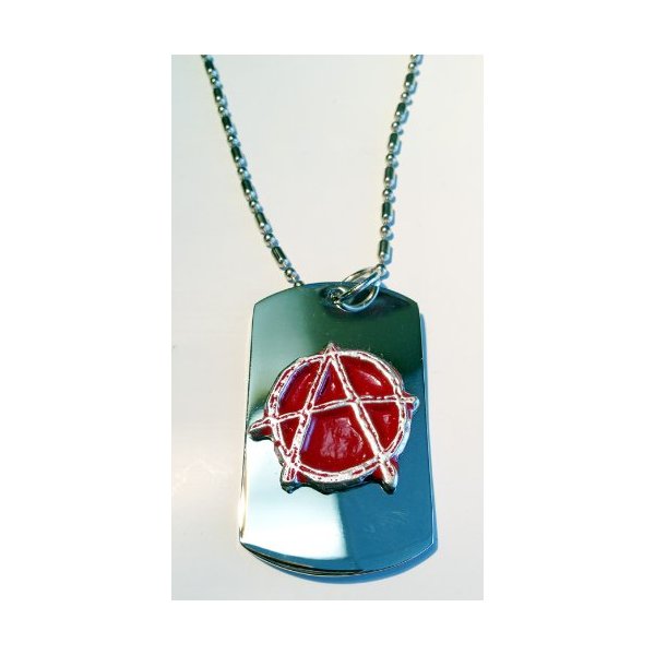 Anarchy Hand Painted Red Pewter Emblem Logo Symbols - Military Dog Tag Luggage Tag Key Chain Metal Chain Necklace