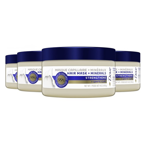Dove Hair Mask + Minerals Strengthening Hair Mask for Damaged Hair and Hair Breakage Strengthens + White Clay Hair Mask for Hair Strengthening 4 oz 4 Count