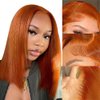 250% Density Ginger Bob Wig Human Hair 14 Inch Straight 13x4 Ginger Orange Lace Front Wigs Human Hair Pre Plucked with Baby Hair Straight Glueless Wigs Human Hair Bob Wigs for Black Women #350