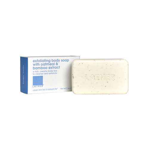 LATHER Exfoliating Bar Soap - Body Scrub Soap Bar - Cleanse, Purify & Exfoliate All at Once - Gentle Daily Use for Women & Men - Body Soap With Oatmeal & Bamboo Extract - 7 Oz (Pack Of 2)