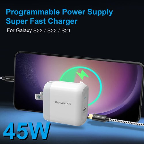 45W USB-C Charger, PowerLot Super Fast Charger& 6FT Cable, S22 Ultra Charger 45W S21 Ultra Charger, GaN USB C Charger with PD 3.0 PPS/AFC, for Galaxy S22,S21, Z Flip 5, Fold 5, iPhone 16,iPad,MacBook