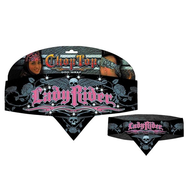 Pink Black Lady Rider with Rhinestones Chop Top Biker Bandanna Style Headbands Head Wrap Adjustable with Sweatband