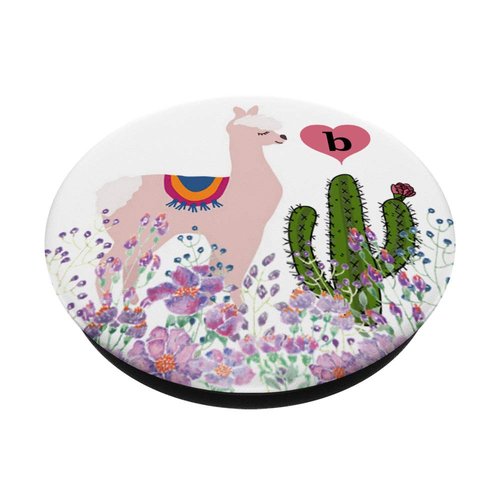 Cell Phone Pop Up Grip Holder,Cactus Llama Monogram Letter B PopSockets Grip and Stand for Phones and Tablets