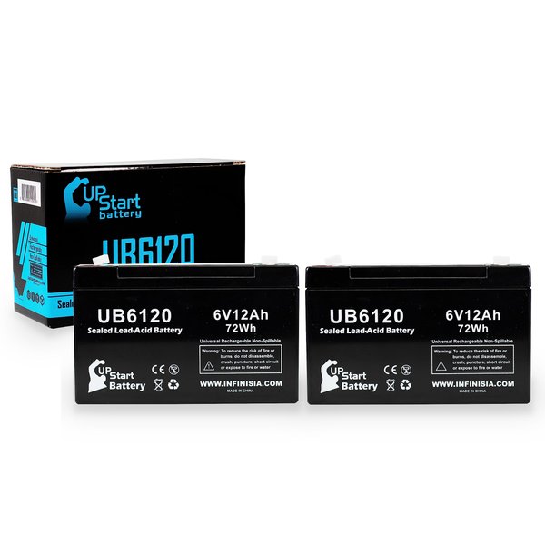 2 Pack Replacement for CSB/Prism GH6130WLF Battery - Replacement UB6120 Universal Sealed Lead Acid Battery (6V, 12Ah, 12000mAh, F1 Terminal, AGM, SLA) - Includes 4 F1 to F2 Terminal Adapters