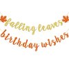 Falling Leaves Birthday Wishes Banner, Glitter Maple Leaves Birthday Banner, Fall Birthday Party Decorations, Pre-strung