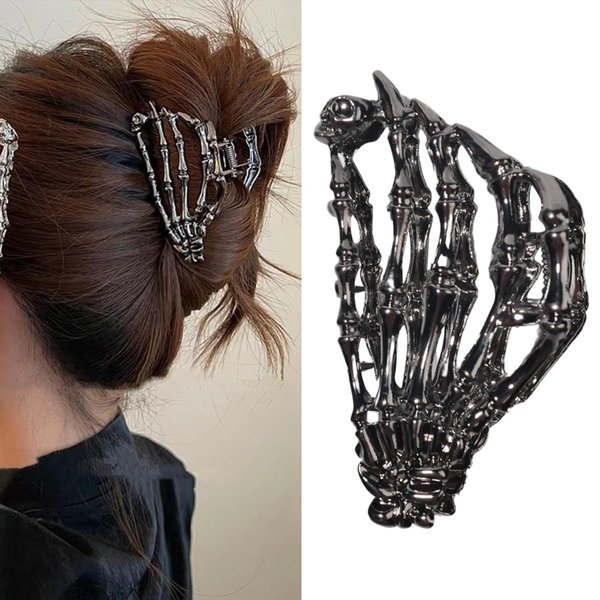 Halloween Hair Clips for Women Girls Skeleton Hand Hair Claw Clip Metal Black Hair Jaw Clips for Thick and Thin Hair Strong Hold Hair Accessories Halloween Hair Barrettes 1PCS