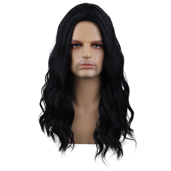 MAGQOO Black Wigs for Men Long Curly Wavy Black Wig Synthetic Heat Resistant Cosplay Costume Halloween Party