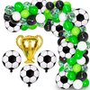 Soccer Party Balloon Garland Arch Kit, 111 Pcs Green White Black Confetti Balloons with Soccer Champion Cup Mylar Foil Balloons for Soccer Theme Party Decorations