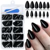 Bellelfin 240pcs Short Press on Nails Black Full Cover Short Almond Fake Nails, Thick Acrylic Nails Press Ons 12Sizes False Nails with Glue for Women Girls Fingernails Design