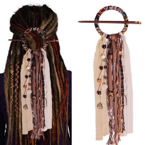 Dreadlock Hair Ties Dreadlock Accessories Dread Ties Loc Jewelry Dread Hair Clips Loc Ponytail Holders for Women and Men Dread Wrap for Dreads Braids Curls (3.5 inch / 9cm, Khaki)
