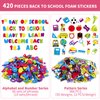 Fovths 420 Pieces Back to School Foam Stickers First Day of School DIY Foam Craft Kit Self-Adhesive Foam Stickers for Educational Activities Game Back to School Party Favors Decors