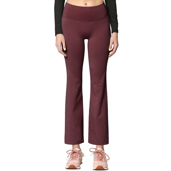 Active Queens QB3021 Peached Seamless Front Leggings with Inner Pocket Ankle Boot Cut Yoga Pants XS Wine