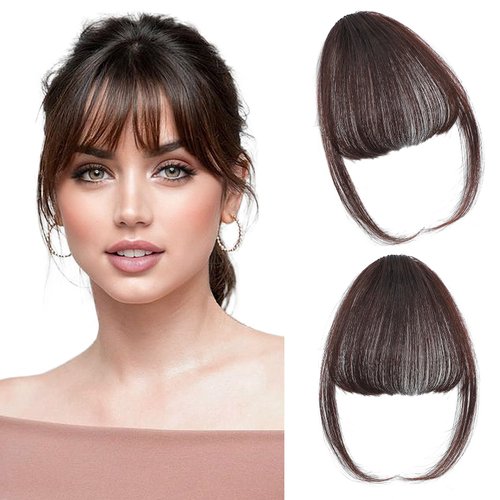 Leelebamo Clip in Bangs 100% Real Human Hair, Fake Bangs Clip on Bangs for Women, Dark Brown Wispy Bangs Clip in Hair Extensions for Daily Wear (Dark Brown, Wispy Bangs)