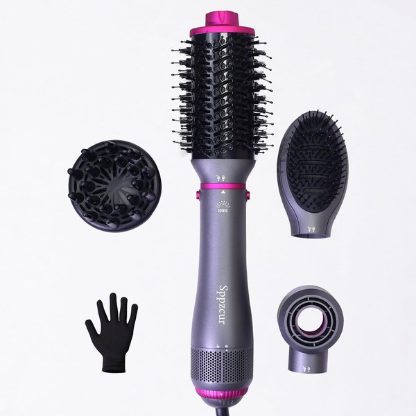 Hair Blow Dryer Brush 4-in-1, Blowout Brush，Negative Ion Detachable Hair Dryer with Diffuser，Hot Air Brush, with Straightener Brush for Women，Hair Salon at Home