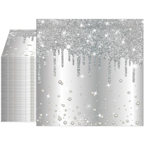 40PCS Happy Birthday Napkins Silver Diamond birthday decorations Silver Party Paper Napkins for Kids Girls Women Birthday Wedding Bridal Shower Party Supplies