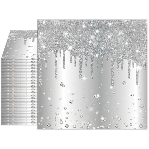 40PCS Happy Birthday Napkins Silver Diamond birthday decorations Silver Party Paper Napkins for Kids Girls Women Birthday Wedding Bridal Shower Party Supplies