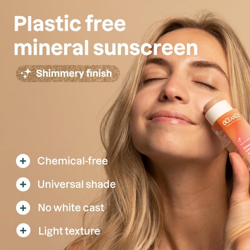 ATTITUDE Oceanly Tinted Shimmer Face Cream Stick with SPF 30, EWG Verified, Plastic-Free, Broad Spectrum UVA/UVB Protection with Zinc Oxide, Universal Tint, Unscented, 1 Ounce